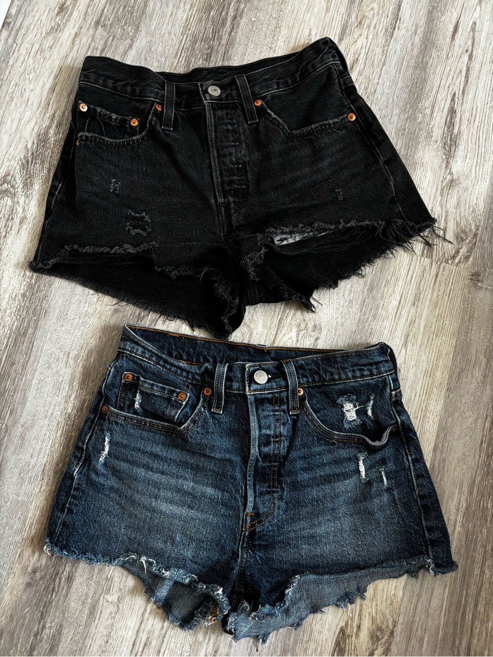 Levi's Black and Dark Blue Distressed Denim Shorts Duo